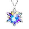 The Swarovski crystal snowflake on a chain. The crystal shines in various colors, from blue and purple to yellow.